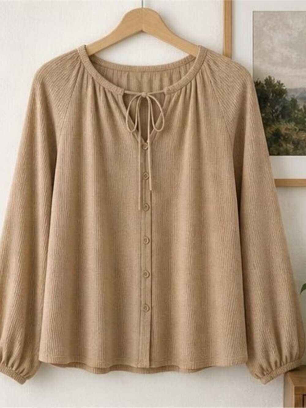Camel Puff Sleeve Top